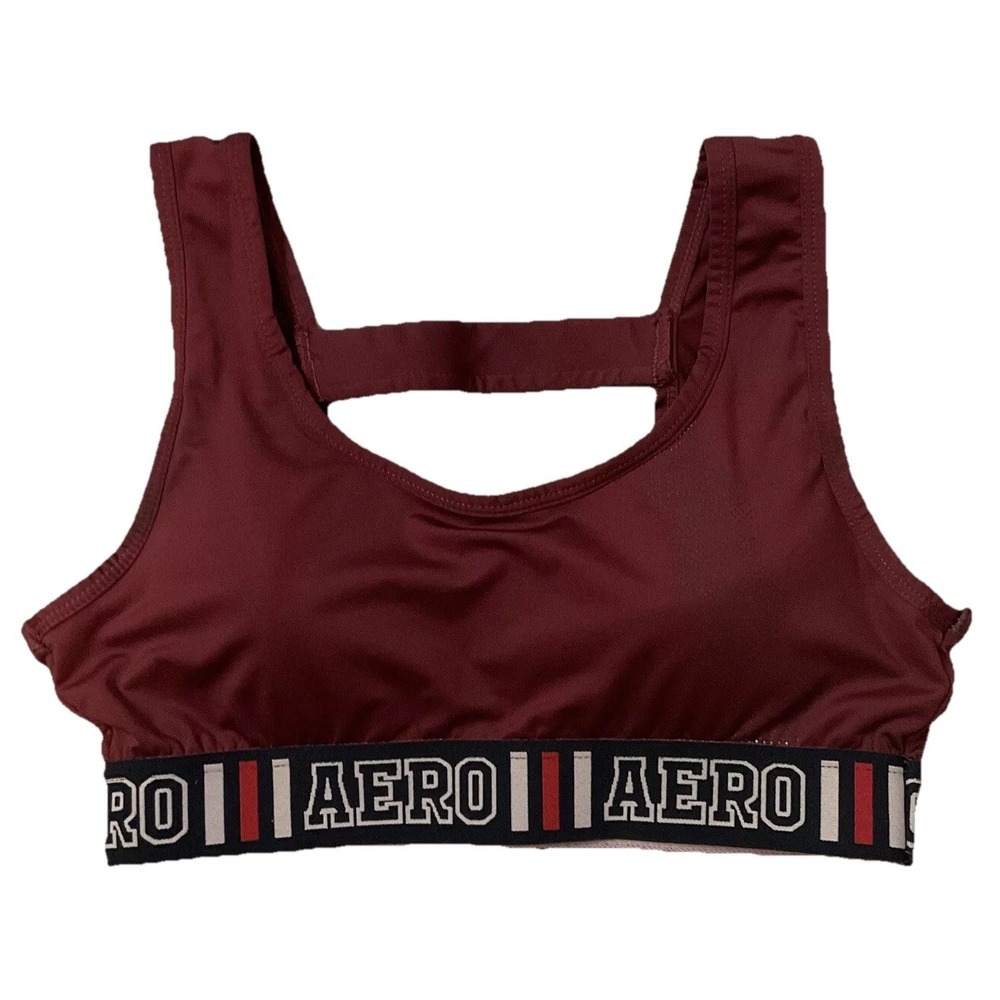 Aeropostale Aero Sports Bra Women's L Burgundy Logo Band
